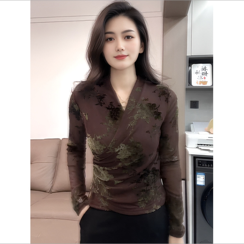 【送运费险】高级感植绒网纱上衣