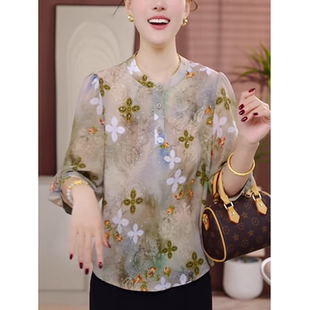 2026新款 高级感碎花七分袖 衬衫 女春夏季 显瘦上衣 妈妈洋气减龄小衫