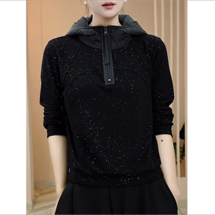 欧货双面德绒加厚连帽卫衣女2026年新款半拉链休闲内搭打底衫上衣
