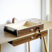 办公桌底下带锁抽屉加装 实木悬挂隐形暗抽屉式 收纳盒柜内滑轨托架