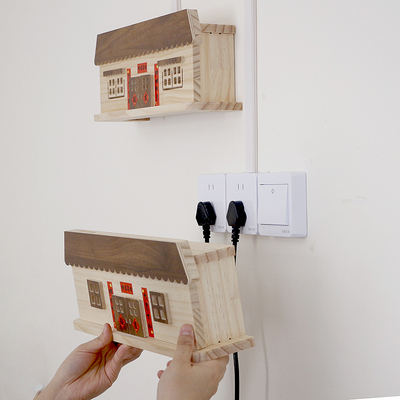 免打孔实木三联开关插座遮挡盒