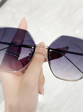 新款无框切边太阳镜潮小红书气质墨镜女大脸显瘦时尚眼镜防紫外线