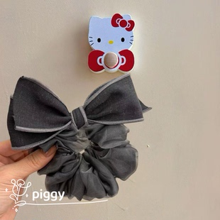 韩系高级感灰色蝴蝶结发圈肠圈布艺纱扎头发马尾皮套粗款盘发头绳