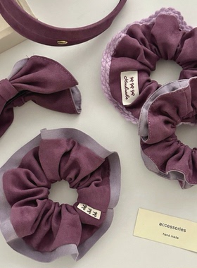 韩系复古暗紫色布艺花朵AB对夹高颜值百搭刘海碎发侧边夹发饰头饰