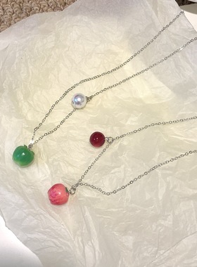 岁岁平安拉丝苹果红绿项链可爱锁骨链