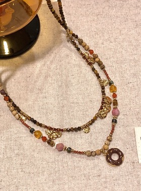 甜甜圈文艺小清新天然石串珠项链叠戴圈圈锁骨链