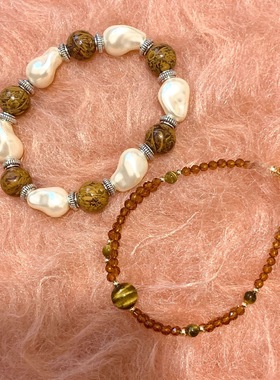 美拉德色系珍珠手串新中式小众复古高级感手链