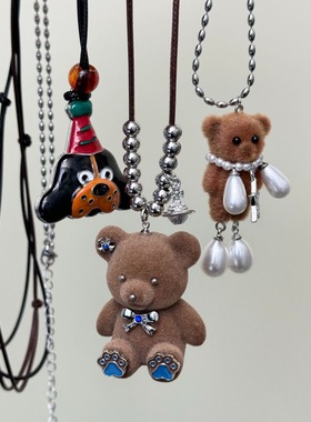 韩国东大门新款 狗狗可爱小熊毛绒毛球设计甜美气质项链