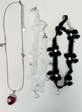 草莓项链可爱少女ins风蝴蝶结锁骨链甜酷黑色蝴蝶结蕾