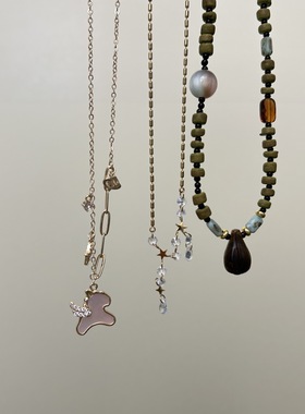 浅紫色珍珠项链圆珠串珠锁骨链叠戴小众设计高级感简约百搭气质女