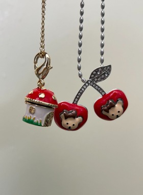 叛逆千金风樱桃咖啡熊城堡项链女可爱甜美气质时尚可爱毛衣链气质