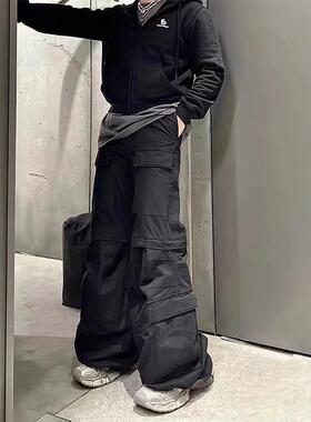 travis Scott同款Flared Cargo巴黎风格多口袋阔腿可拆卸工装长裤