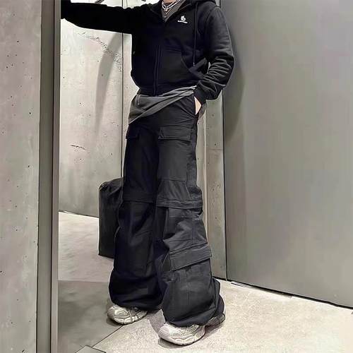 travis Scott同款Flared Cargo巴黎风格多口袋阔腿可拆卸工装长裤