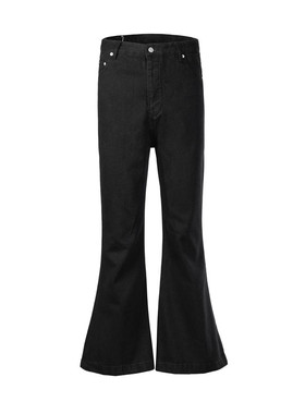 RO风格主线小众暗黑高街拖地纯黑色磨毛牛仔裤阔腿喇叭裤显瘦潮