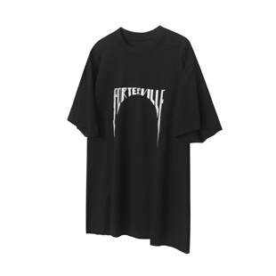 男女廓形半袖 宽松落肩短袖 暗黑刺绣雷霆字体先锋刀割五分袖 RO风格