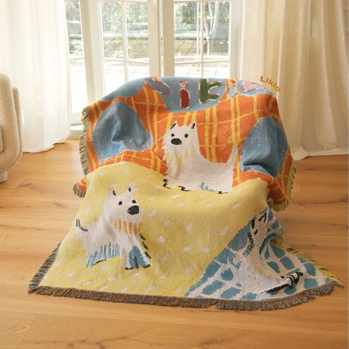 Likio 多彩小狗艺术挂毯沙发毯合集