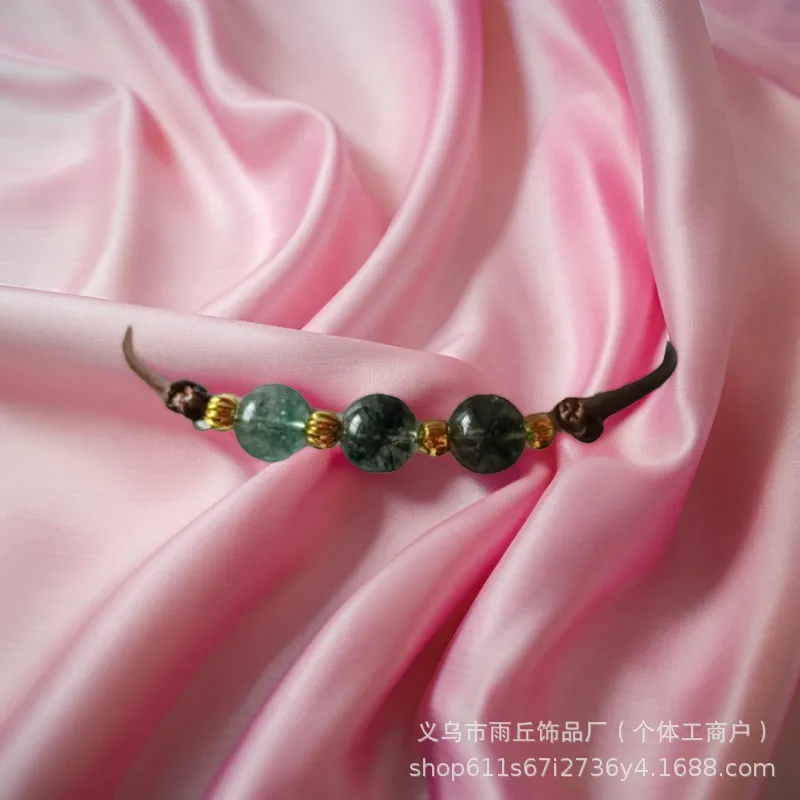 现货秒发时尚简约绿幽灵水晶脚链 龙年红绳脚链 手工编织绿色水晶