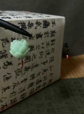 茶服旗袍莲花锦鲤发簪黑檀木古风