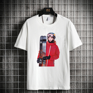 短袖运动员动漫谷爱凌同款滑雪Gu Ailing印花圆领衣服T恤国潮情侣