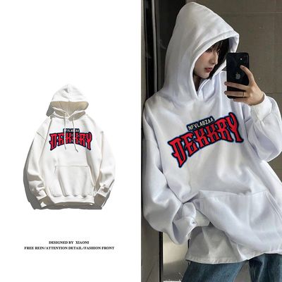 秋冬季纯棉重磅连帽卫衣男女加绒加厚美式hiphop字母印花情侣外套