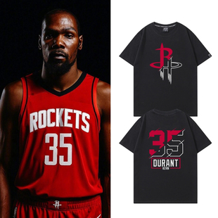 火箭队KD杜兰特35号篮球衣男美式休闲训练服宽松纯棉短袖T恤夏潮