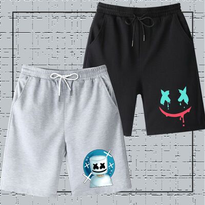 新款百大DJ周边短裤Marshmello棉花糖直筒五分裤潮流运动裤夏季潮