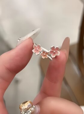 925银宫廷风滴胶桃花气质戒指女