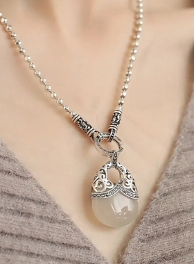 925银唐草纹钱袋圆珠气质毛衣链