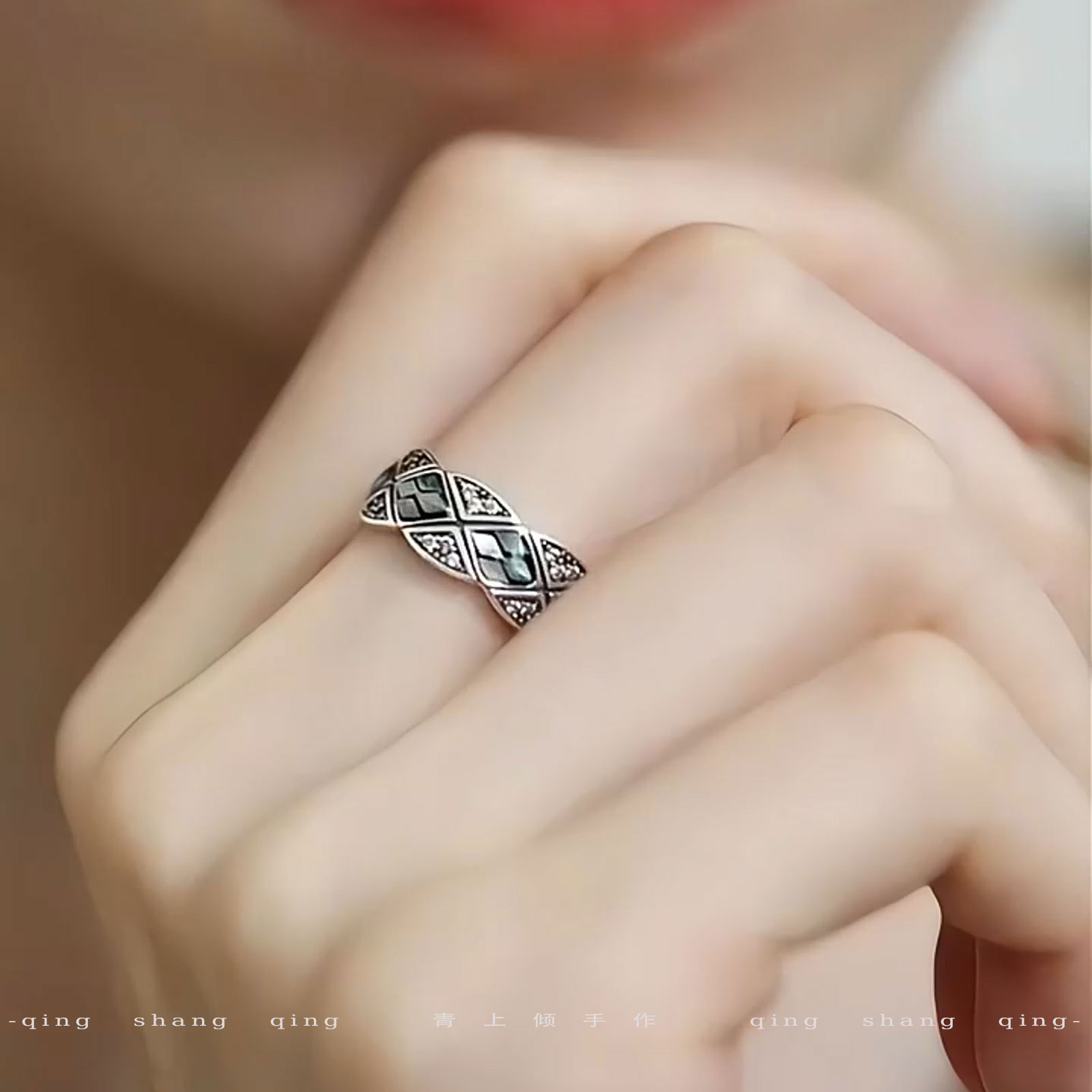 新中式925银复古高级感鲍鱼贝戒