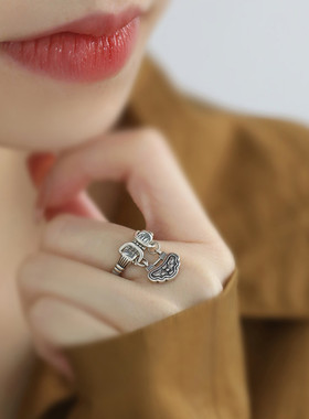 925银复古长命锁小众气质戒指女