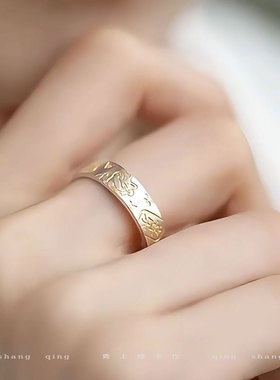 925银复古国风气质描金猫猫戒指