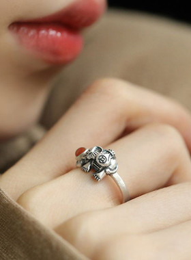925银新中式大象钱袋时尚戒指女