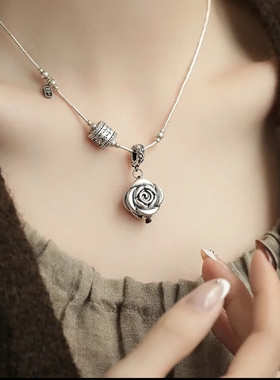 925银新中式玫瑰花高级气质吊坠