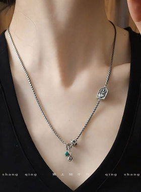 925银新中式复古做旧绿度母项链