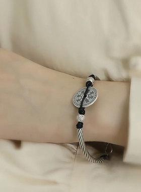 925银中式复古山鬼花钱古币手链