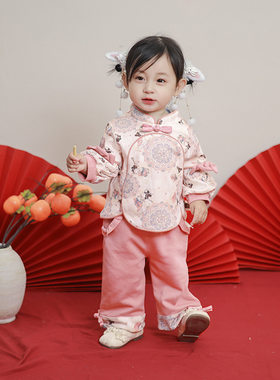 民族国风超萌时髦春秋套装女童洋气拜年服中国风唐装汉服周岁礼服