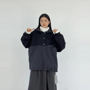 寬松大碼 不要拍幕茄9513 韓版 胖mm慵懶風(fēng)拼接加厚連帽 15冬裝 哈1