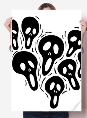 万圣节骷髅头平铺图案海报贴纸80x55cm墙贴纸卧室家居装饰