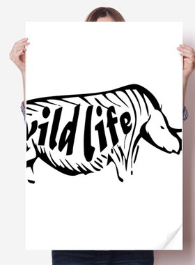 黑色犀牛动物剪影自然海报贴纸80x55cm墙贴纸卧室家居装饰