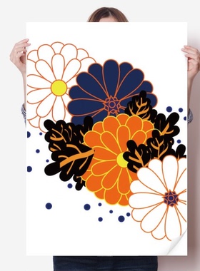 菊花树叶彩绘花卉植物海报贴纸80x55cm墙贴纸卧室家居装饰