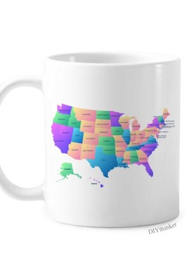 美国行政州府地图旗帜轮廓礼物周边陶瓷杯子白色马克杯牛奶杯水杯