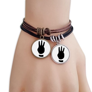 三手势手势剪影纹样黑棕手链对饰品情侣礼物礼品自带仙气