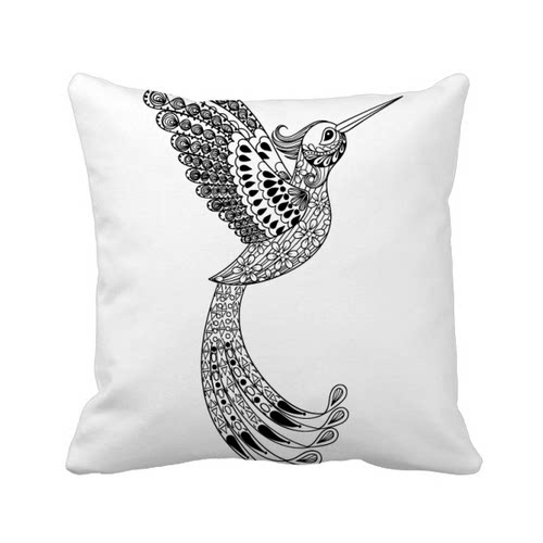 鸟类绘画奔跑长羽毛方形抱枕靠枕沙发靠垫双面含芯礼物安全午睡