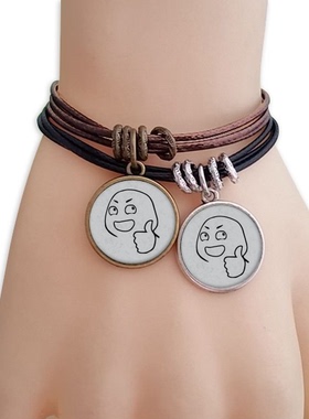 大拇指鼓励黑色聊天表情黑棕手链对饰品情侣礼物礼品自带仙气