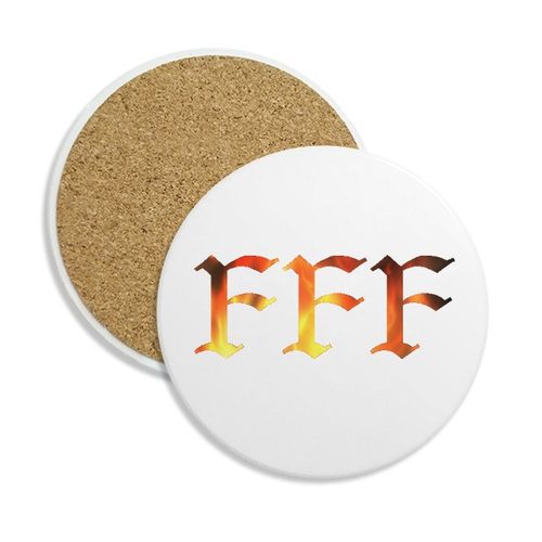 火焰图案FFF团标语圆形陶瓷杯垫水杯隔热垫2片装礼品礼物茶道