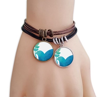 蓝色和平鸽橄榄枝图案黑棕手链对饰品情侣礼物礼品自带仙气