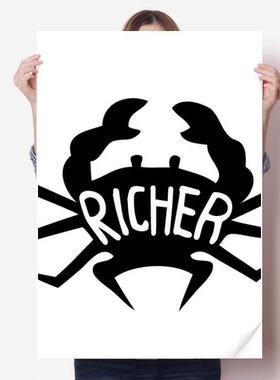 黑色螃蟹动物剪影自然海报贴纸80x55cm墙贴纸卧室家居装饰