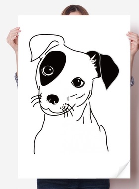 卡通小狗黑白纹样插画海报贴纸80x55cm墙贴纸卧室家居装饰