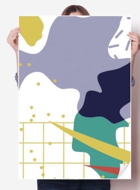 格子抽象花卉北欧插画海报贴纸80x55cm墙贴纸卧室家居装饰