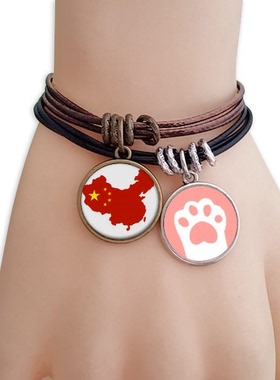 中国制造地图Made by China图案黑棕手链对饰品猫咪礼物礼品